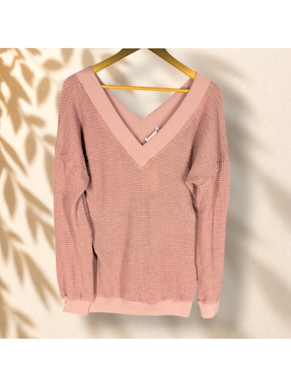 New Adreamly Sweater Pullover Women S Small Pink Knit V-Neck Long Sleeve Soft